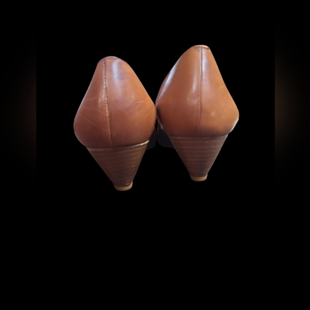 Brown Leather Peep-Toe Women's Flats - Picture 3 of 5